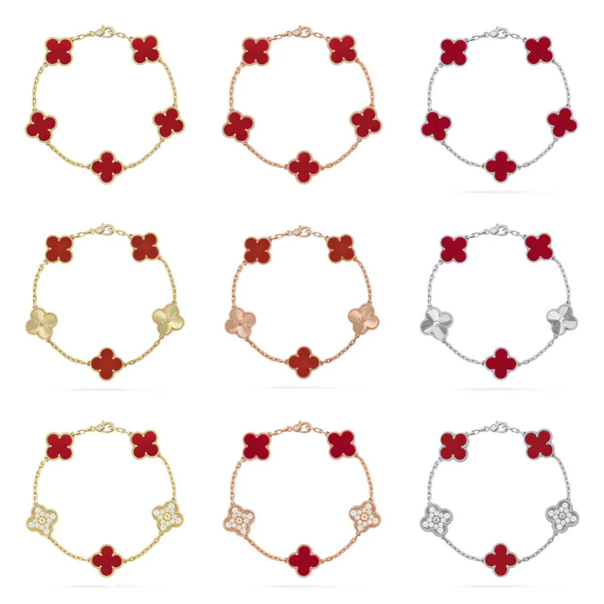 [Lira Jewelry] CLOVER 5 MOTIF RED CORNELIAN BRACELET COLLECTION
