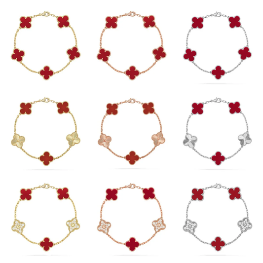 [Lira Jewelry] CLOVER 5 MOTIF RED CORNELIAN BRACELET COLLECTION
