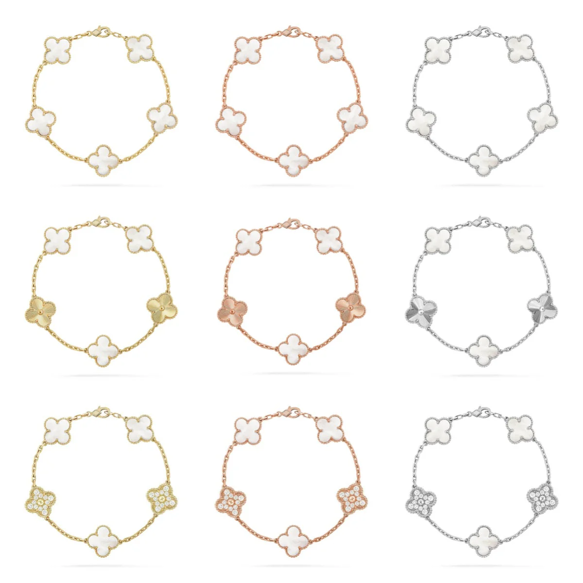 [Lira Jewelry]CLOVER WHITE PEARL MOP 5 MOTIF BRACELET COLLECTION