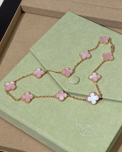[Lira Jewelry Jewellery] Pink Necklace with Ten Clover Designs