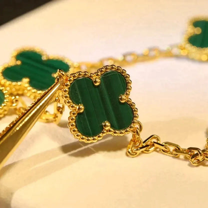 [Lira Jewelry] CLOVER 5 MOTIF MALACHITE BRACELET COLLECTION