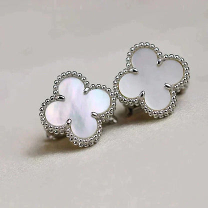 [Lira Jewelry]CLOVER MEDIUM 1 MOTIFS  WHITE MOP EARRINGS SILVER