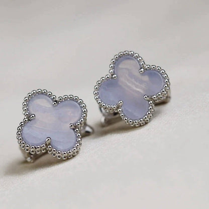 [Lira Jewelry]CLOVER MEDIUM 1 MOTIFS  WHITE MOP EARRINGS SILVER