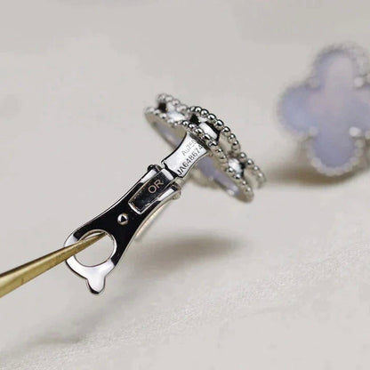 [Lira Jewelry]CLOVER MEDIUM 1 MOTIFS  WHITE MOP EARRINGS SILVER