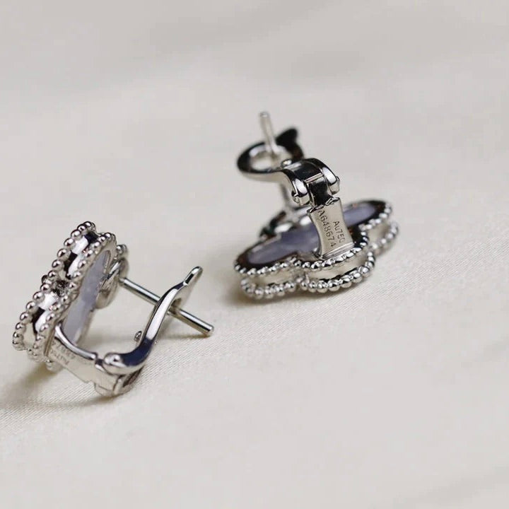 [Lira Jewelry]CLOVER MEDIUM 1 MOTIFS  WHITE MOP EARRINGS SILVER