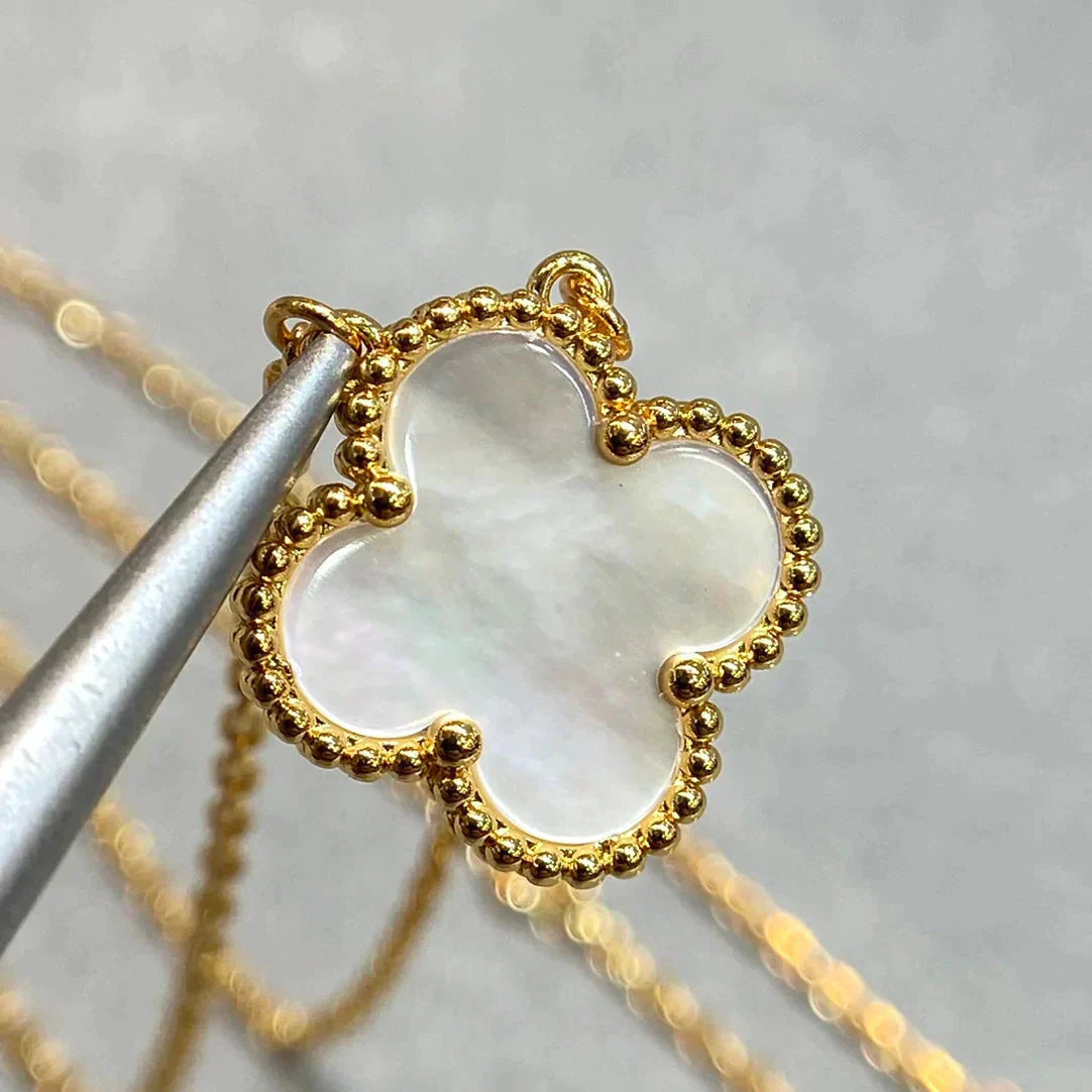 [✨Lira💎]CLOVER 15MM WHITE MOTHER-OF-PEARL GOLD NECKLACE