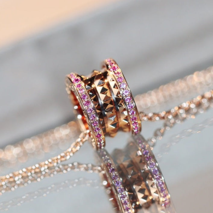 [Lira Jewelry]ZERO 1 ROCK PINK GOLD PINK DIAMOND NECKLACE