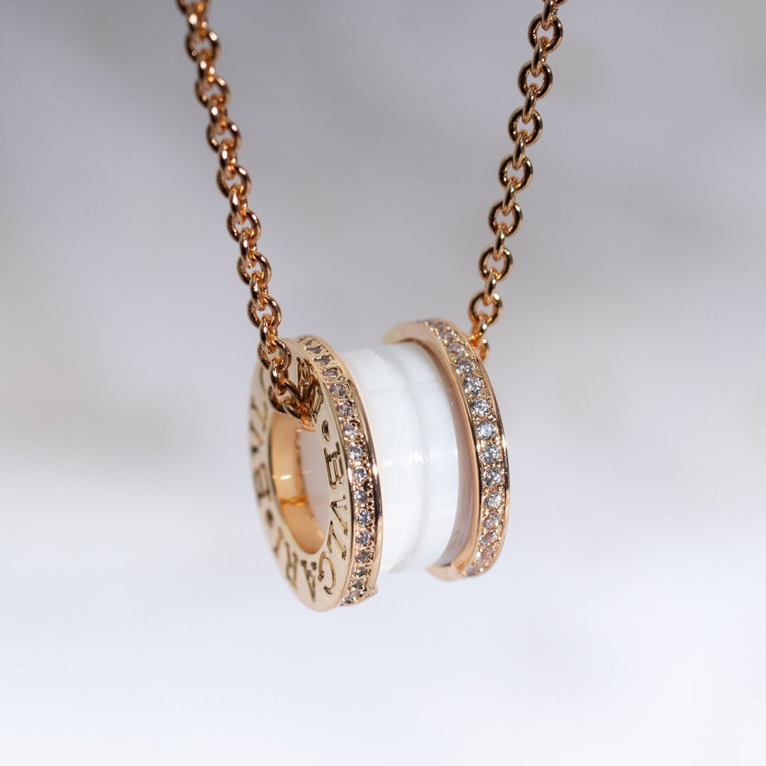 [Lira Jewelry]ZERO 1 WHITE CERAMIC PINK GOLD DIAMOND NECKLACE