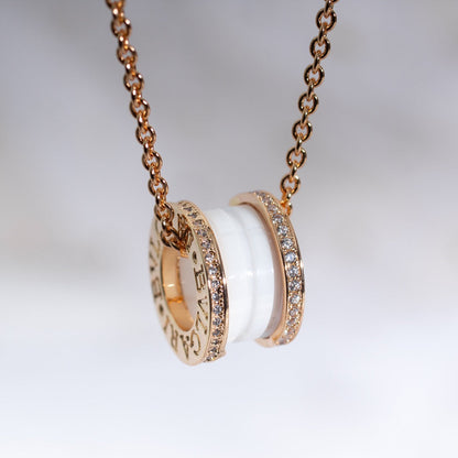 [Lira Jewelry]ZERO 1 WHITE CERAMIC PINK GOLD DIAMOND NECKLACE