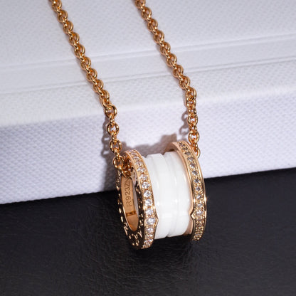 [Lira Jewelry]ZERO 1 WHITE CERAMIC PINK GOLD DIAMOND NECKLACE