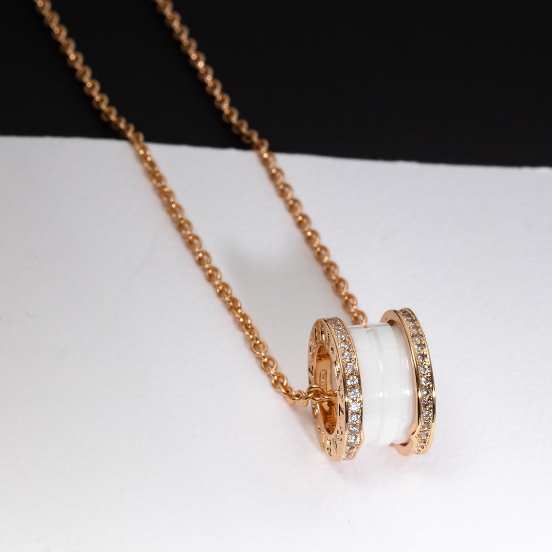 [Lira Jewelry]ZERO 1 WHITE CERAMIC PINK GOLD DIAMOND NECKLACE