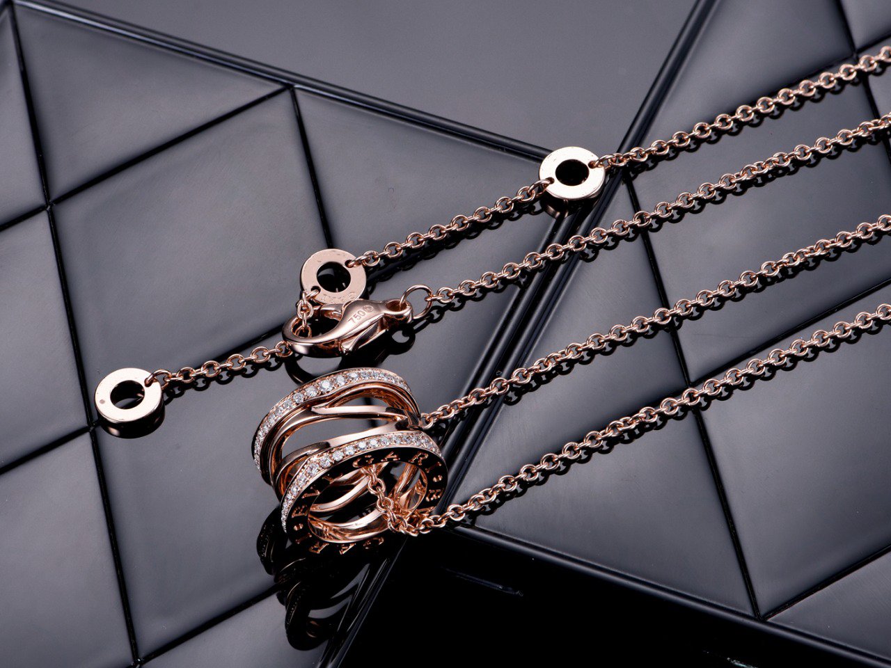 [Lira Jewelry]ZERO 1 PINK GOLD DIAMOND OPEN NECKLACE