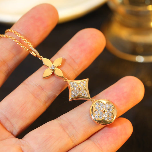 [Lira Jewelry]STAR AND SUN DIAMOND PINK GOLD NECKLACE