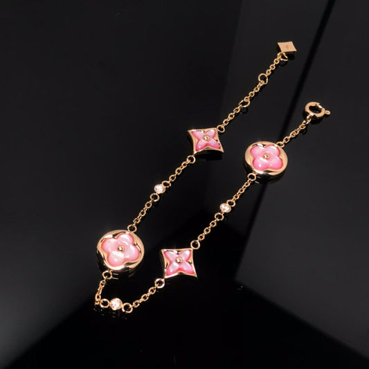 [Lira Jewelry]STAR AND SUN 4 MOTIF PINK MOP PINK GOLD BRACELET