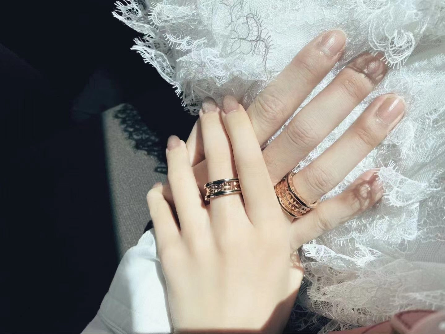 [Lira Jewelry]ZERO 1 ROCK BLACK CERAMIC PINK GOLD LARGE MODEL