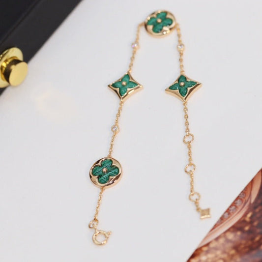 [Lira Jewelry]STAR AND SUN 4 MOTIF PINK GOLD MALACHITE BRACELET