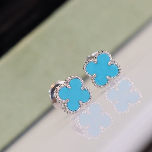 [Lira Jewelry]CLOVER MINI TURQUOISE SILVER STUD EARRINGS