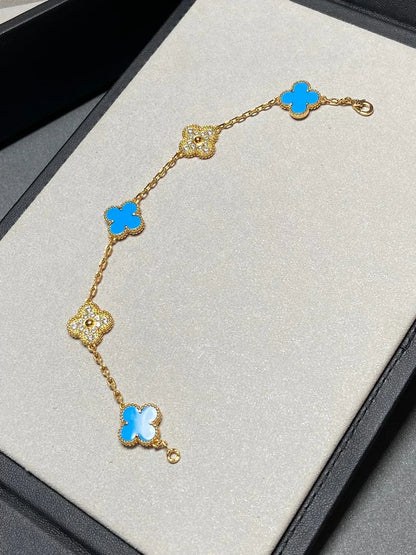 [Lira Jewelry] CLOVER 5 MOTIF BLUE AGATE BRACELET COLLECTION