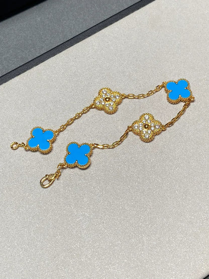 [Lira Jewelry] CLOVER 5 MOTIF BLUE AGATE BRACELET COLLECTION