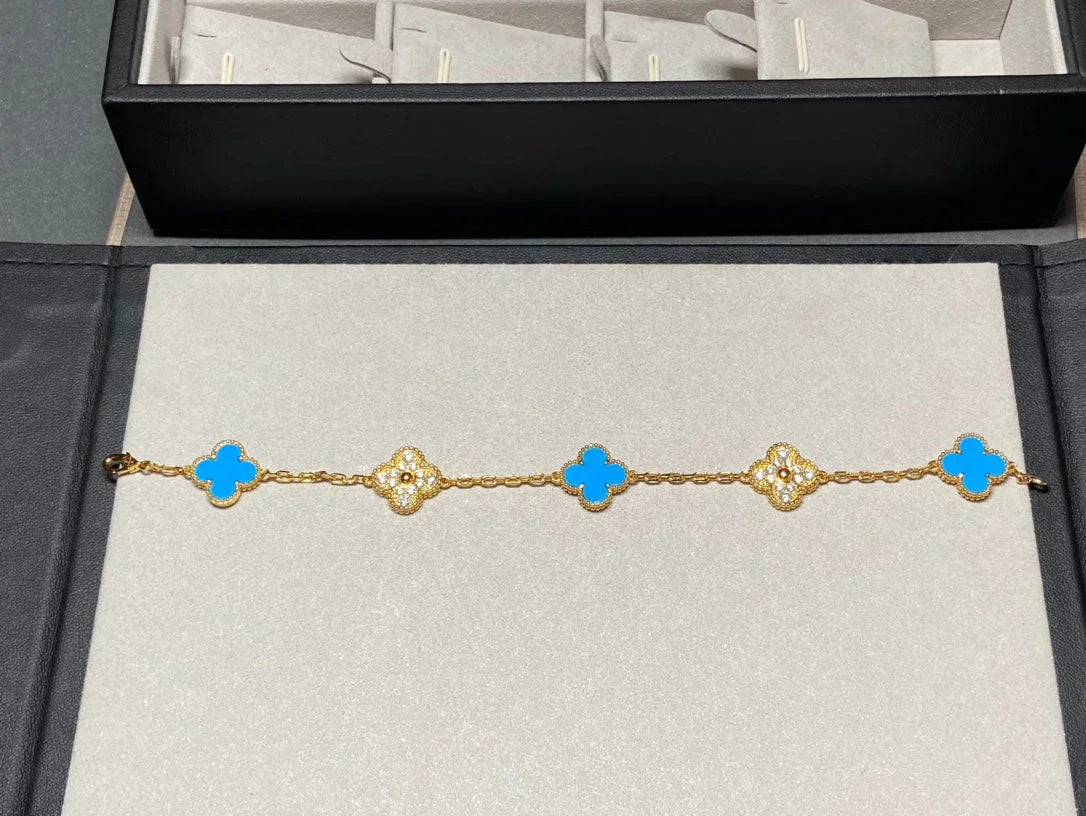 [Lira Jewelry] CLOVER 5 MOTIF BLUE AGATE BRACELET COLLECTION