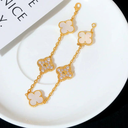 [Lira Jewelry]CLOVER WHITE PEARL MOP 5 MOTIF BRACELET COLLECTION