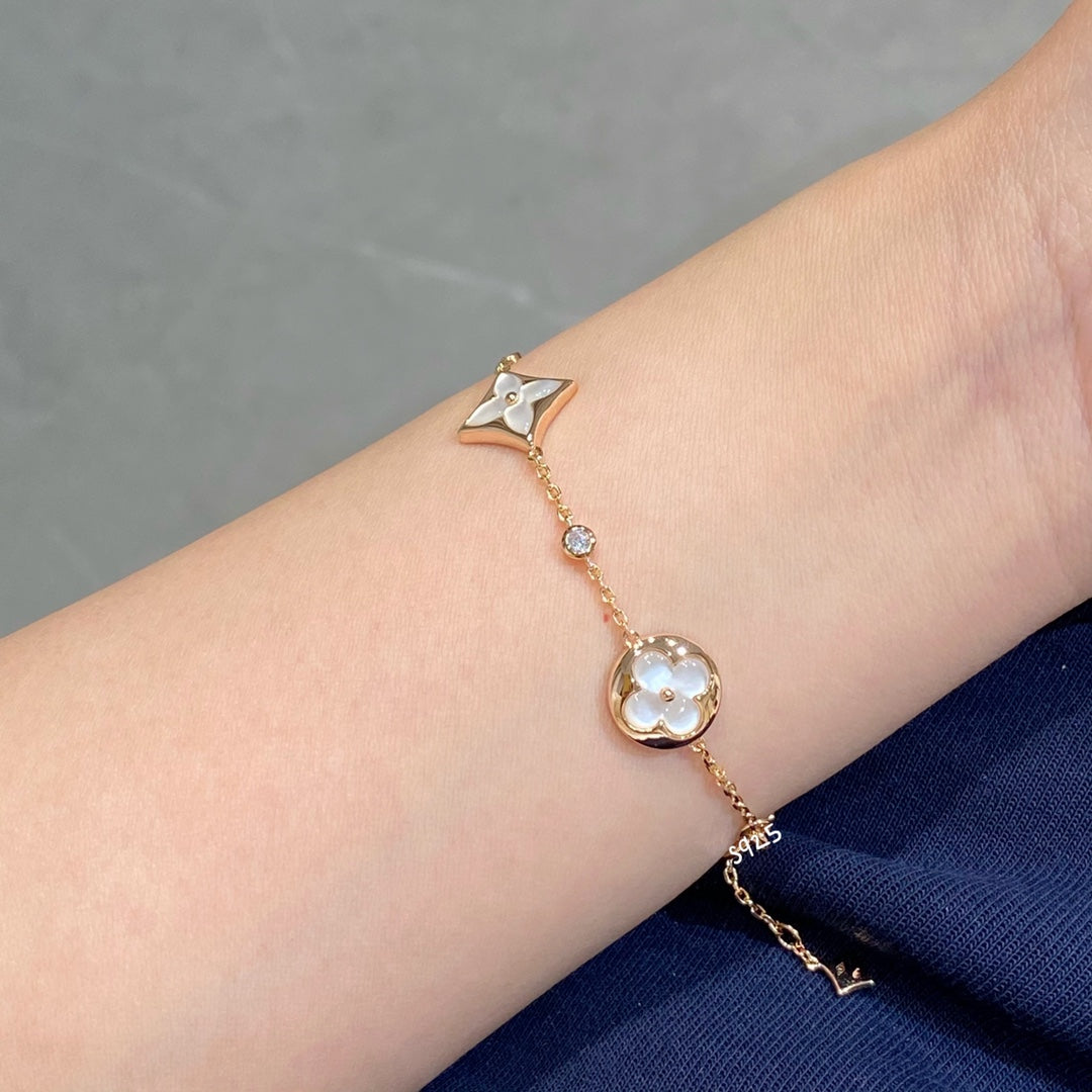 [Lira Jewelry]STAR AND SUN 4 MOTIF WHITE MOP PINK GOLD BRACELET