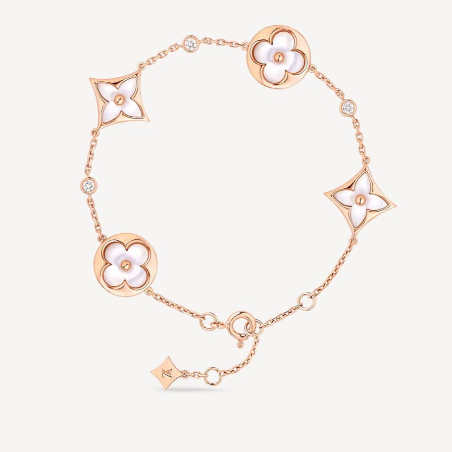[Lira Jewelry]STAR AND SUN 4 MOTIF WHITE MOP PINK GOLD BRACELET