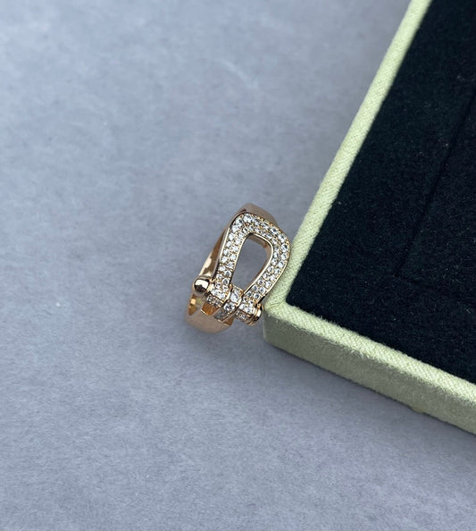[Lira Jewelry]Wide Hoof-Shaped Diamond-Studded Ring
