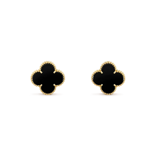 [Lira Jewelry]CLOVER MEDIUM 1 MOTIFS  ONYX STUD EARRINGS