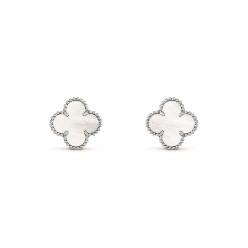 [Lira Jewelry]CLOVER MEDIUM 1 MOTIFS  WHITE MOP EARRINGS SILVER