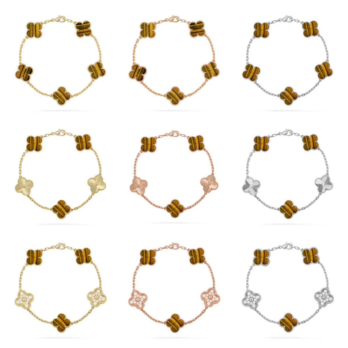 [Lira Jewelry] CLOVER 5 MOTIFS TIGER EYE BRACELET COLLECTION
