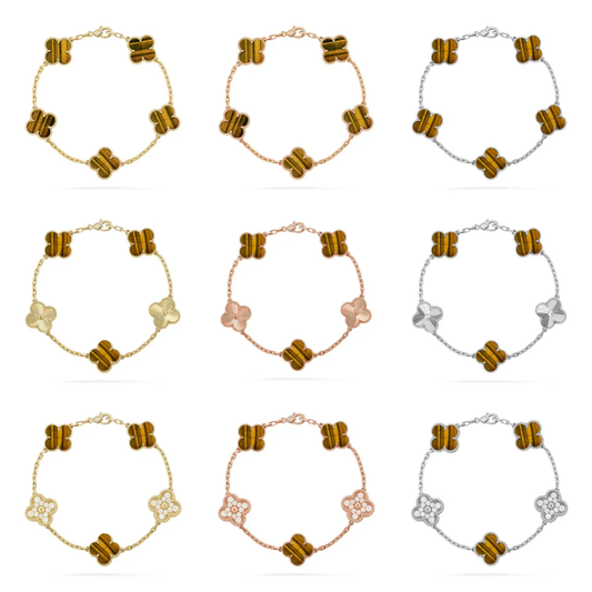 [Lira Jewelry] CLOVER 5 MOTIFS TIGER EYE BRACELET COLLECTION