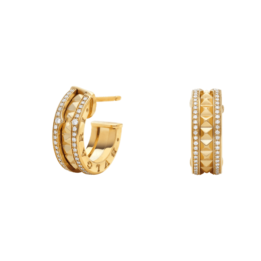 [Lira Jewelry]ZERO 1 ROCK GOLD EARRINGS WITH STUDDED SPIRAL AND PAVED DIAMONDS