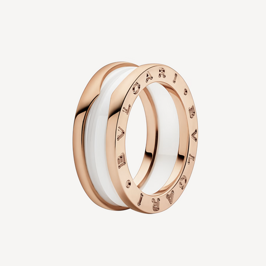[Lira Jewelry]ZERO 1 TWO-BAND LOOPS AND WHITE CERAMIC SPIRAL PINK GOLD RING