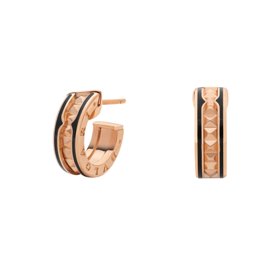 [Lira Jewelry]ZERO 1 ROCK PINK GOLD EARRINGS WITH STUDDED SPIRAL AND BLACK CERAMIC
