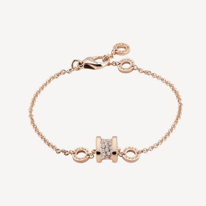 [Lira Jewelry]ZERO 1 SOFT PINK GOLD WITH PAVED DIAMONDS ON THE SPIRAL BRACELET