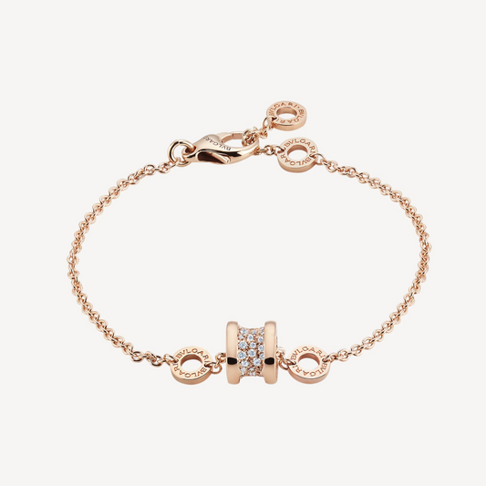 [Lira Jewelry]ZERO 1 SOFT PINK GOLD WITH PAVED DIAMONDS ON THE SPIRAL BRACELET