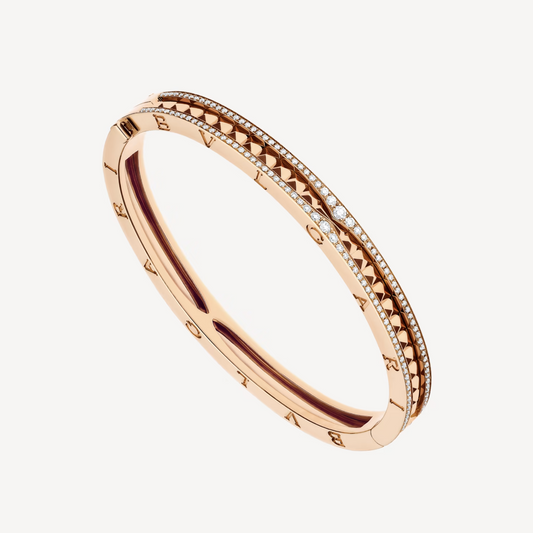 [Lira Jewelry]ZERO 1 SPIRAL AND PAVED DIAMOND PINK GOLD BRACELET