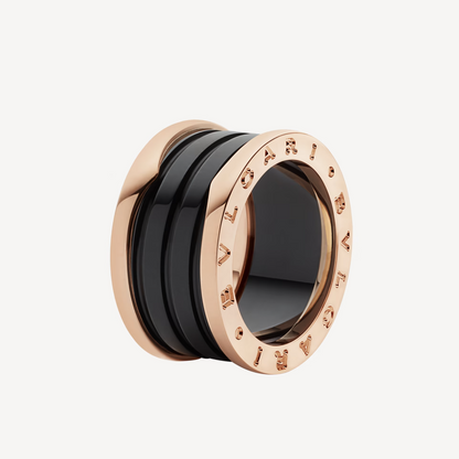 [Lira Jewelry]ZERO 1 FOUR-BAND LOOPS AND BLACK CERAMIC SPIRAL PINK GOLD RING