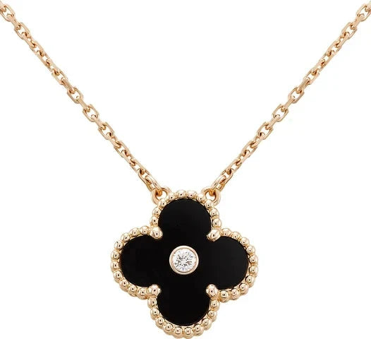 [Lira Jewelry]CLOVER 15MM DIAMOND ONYX NECKLACE