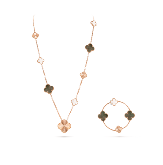 [Lira Jewelry]DETACHABLE CLOVER 15(11+4) FLOWER SILVER NECKLACE SET