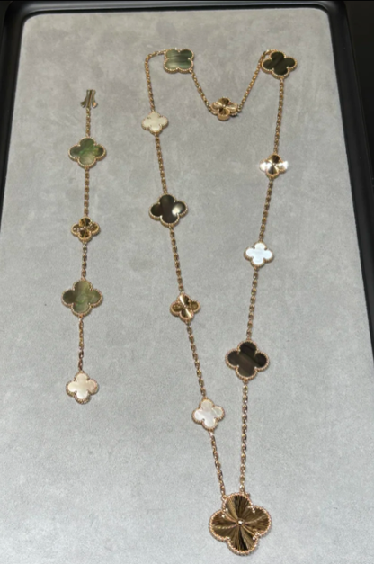 [Lira Jewelry]DETACHABLE CLOVER 15(11+4) FLOWER SILVER NECKLACE SET