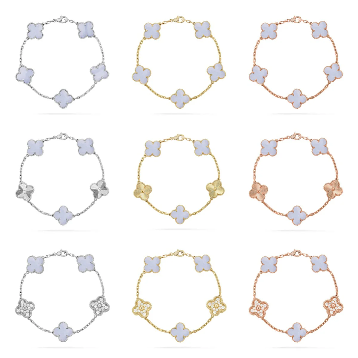 [Lira Jewelry] CLOVER 5 MOTIF PURPLE CHALCEDONY BRACELET COLLECTION