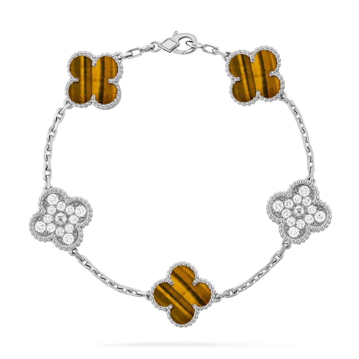 [Lira Jewelry] CLOVER 5 MOTIFS TIGER EYE BRACELET COLLECTION