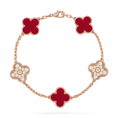 [Lira Jewelry] CLOVER 5 MOTIF RED CORNELIAN BRACELET COLLECTION