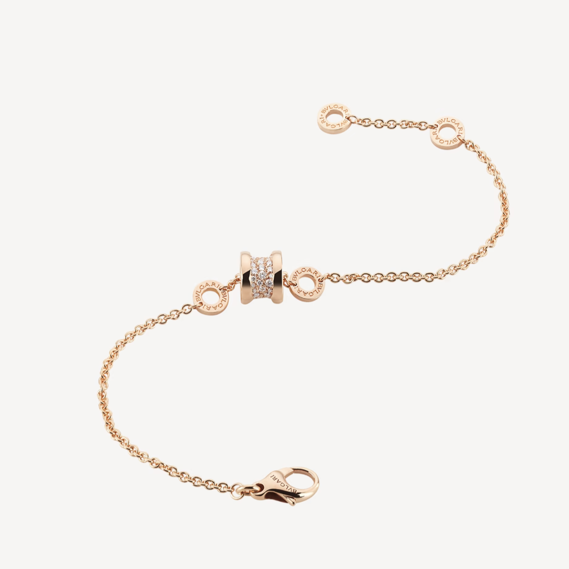 [Lira Jewelry]ZERO 1 SOFT PINK GOLD WITH PAVED DIAMONDS ON THE SPIRAL BRACELET