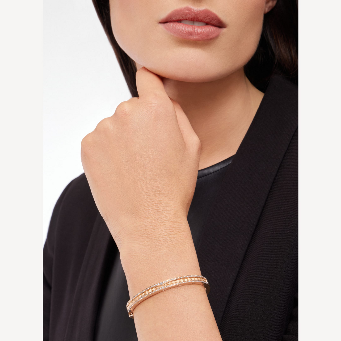 [Lira Jewelry]ZERO 1 SPIRAL AND PAVED DIAMOND PINK GOLD BRACELET