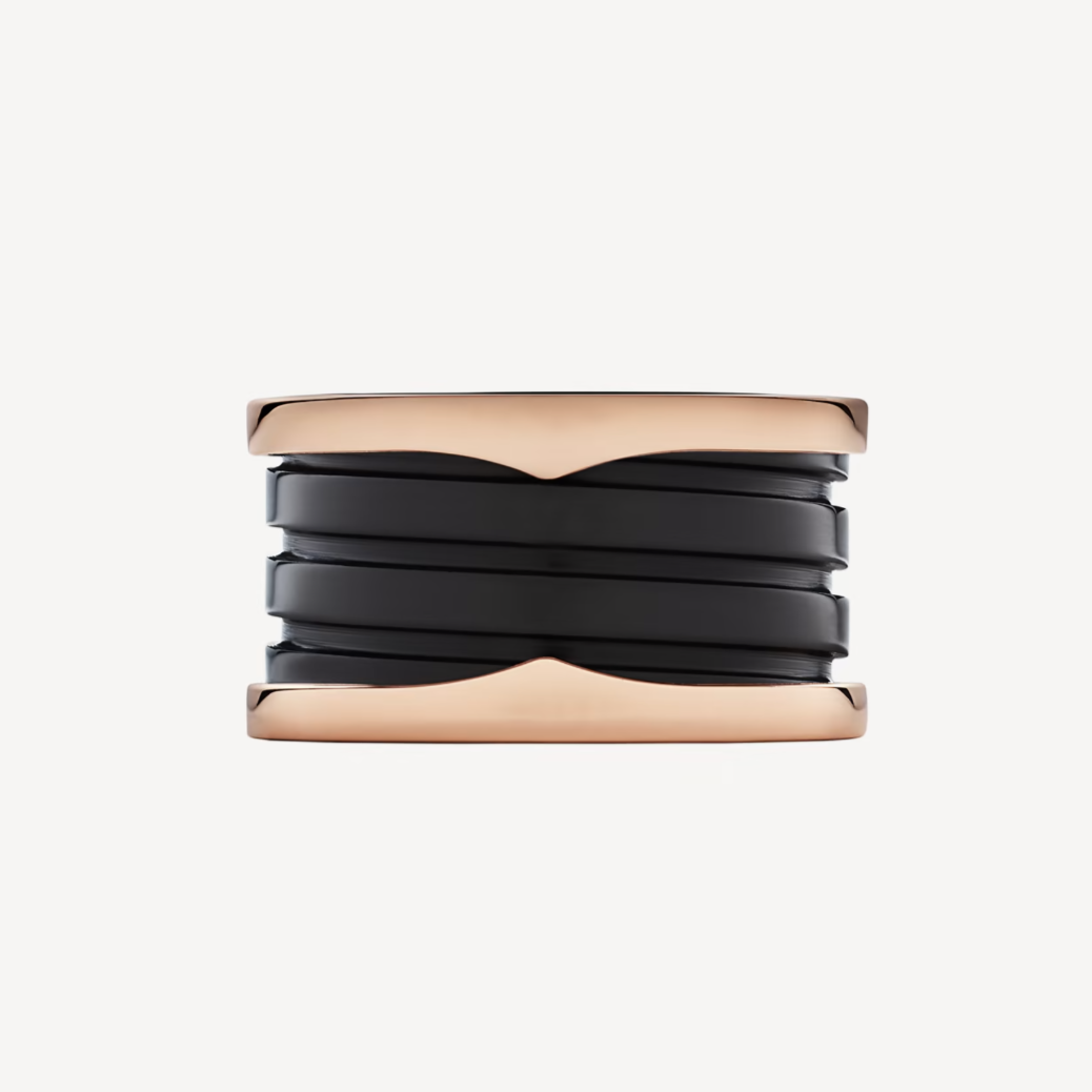 [Lira Jewelry]ZERO 1 FOUR-BAND LOOPS AND BLACK CERAMIC SPIRAL PINK GOLD RING