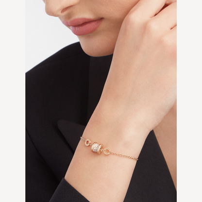 [Lira Jewelry]ZERO 1 SOFT PINK GOLD WITH PAVED DIAMONDS ON THE SPIRAL BRACELET