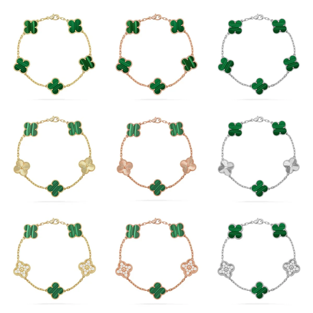 [Lira Jewelry] CLOVER 5 MOTIF MALACHITE BRACELET COLLECTION